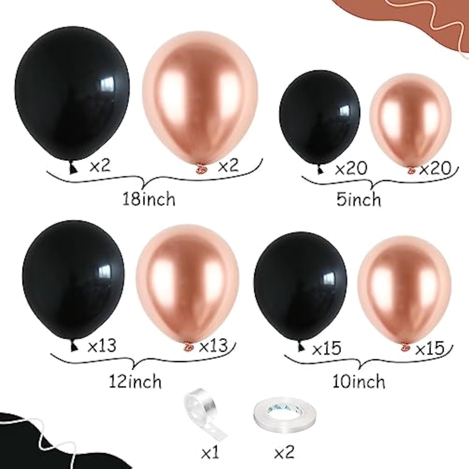 Rose Gold And Black Balloon Arch Kit, Metallic Rose Gold And Black Bal
