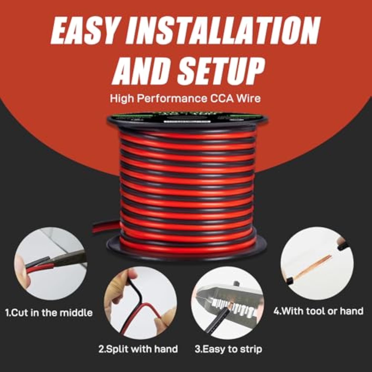 18 Gauge Wire, 18 Awg Electrical Wire Cable, 2 Conductors Red Black Wire, Copper Clad Aluminum(Cca) Flexible Pvc Extension Cord For Speaker, Hookup Led Strips, Automotive 12V/24V Dc (50Ft)