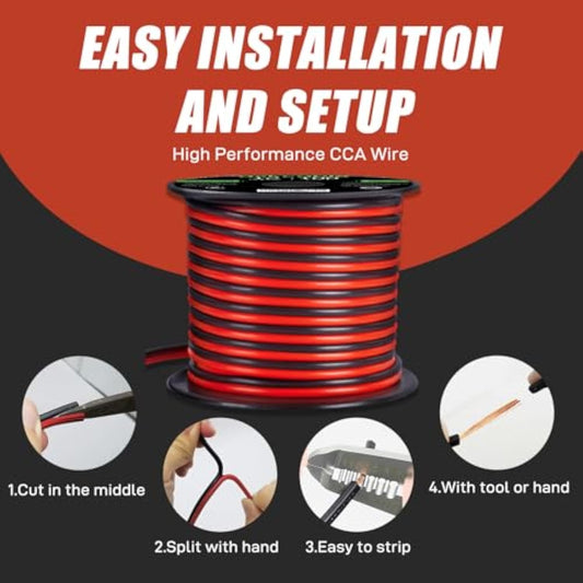 18 Gauge Wire, 18 Awg Electrical Wire Cable, 2 Conductors Red Black Wire, Copper Clad Aluminum(Cca) Flexible Pvc Extension Cord For Speaker, Hookup Led Strips, Automotive 12V/24V Dc (50Ft)