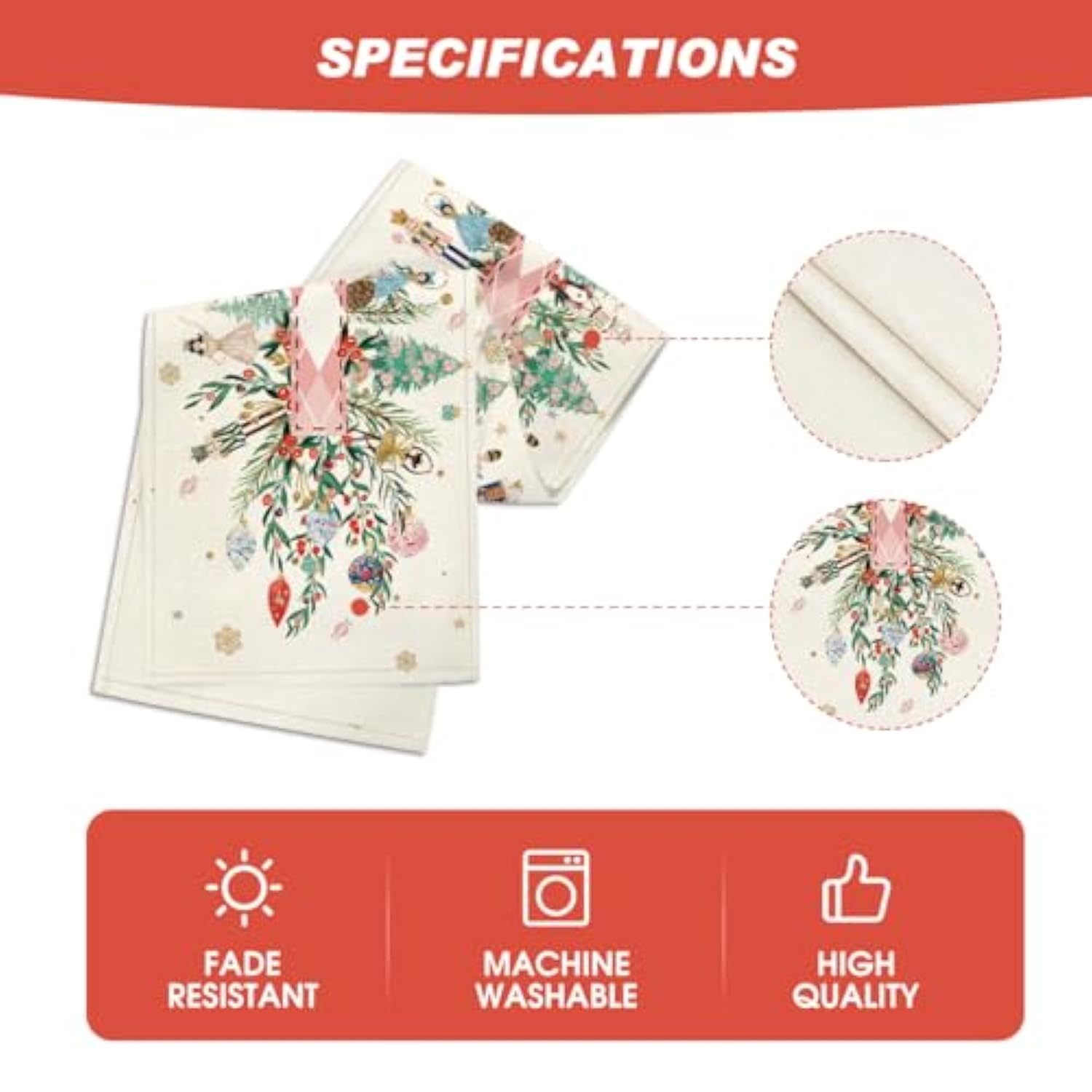 Nutcracker Floral Holly Christmas Table Runner, Seasonal Winter Kitchen Dining Table Decoration For Home Party Decor 13X72 Inch