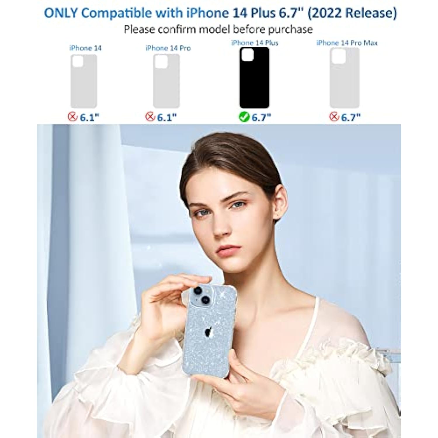 Compatible With Iphone 14 Plus Case With Screen Protector + Camera Lens Protector, [Non-Yellowing] Clear Glitter Protective Shockproof Phone Case For Women Girls, 6.7 Inch - Sparkle Clear