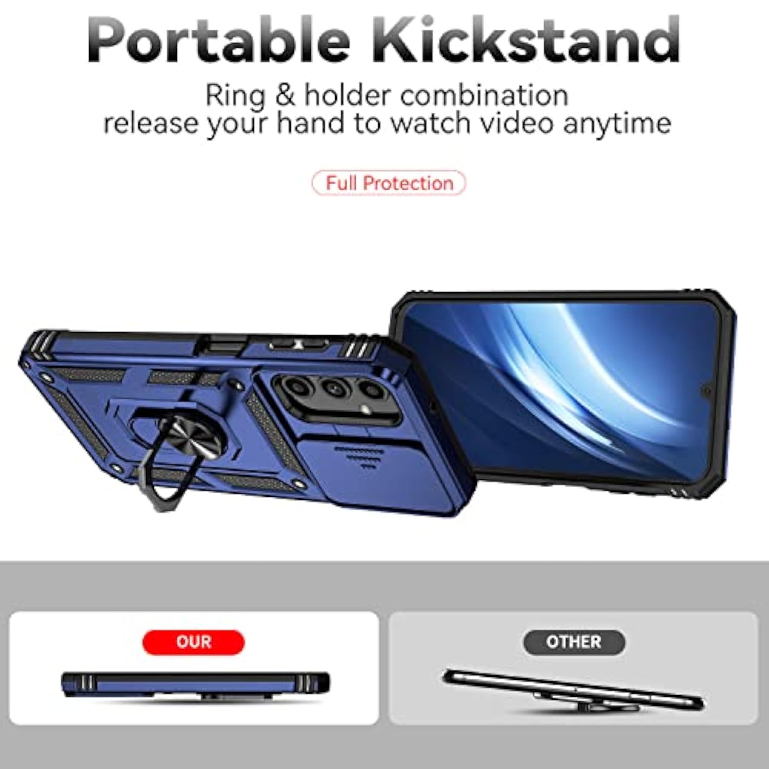 For Galaxy A25 5G Case,With Screen Protectors And Camera Cover,[Military Grade] 16Ft.Drop Tested Cover With Magnetic Kickstand Protective Case For Samsung A25 5G, Blue