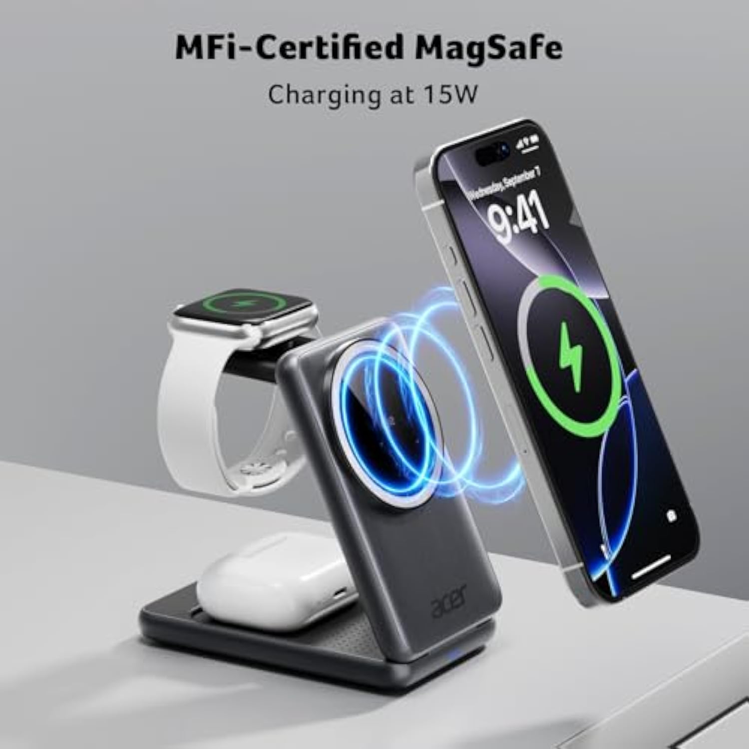 Magnetic Wireless Charger, 3 In 1 Wireless Charging Station, 15W Fast Magsafe Charger For Iphone 16 15 14 13 12 Series -Apple Watch 10 9 8 7 6 5 4 3 2 Se And Ultra Series-Airpods 4 3 2 Pro Series