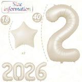40 Inch Cream White 2026 Balloons with 18 Inch Star for Party Decor