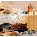 Happy New Year 2025 Cake Topper Silver Glitter Party Decor