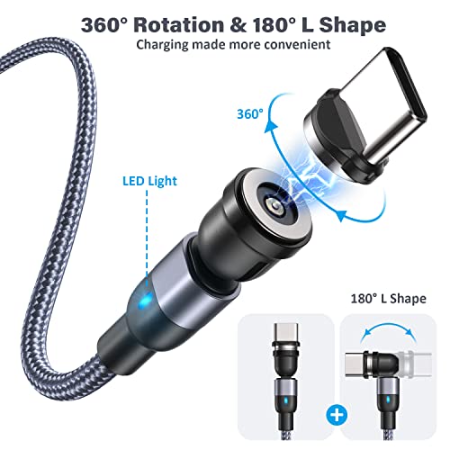 Magnetic Charging Cable 4 Pack (3.3Ft/6.6Ft/6.6Ft/10Ft), 540 Degree Rotating Magnet Phone Charger Cable, 3 In 1 Nylon Braided Magnetic Usb Cable For Micro,Type C And Iproduct Device
