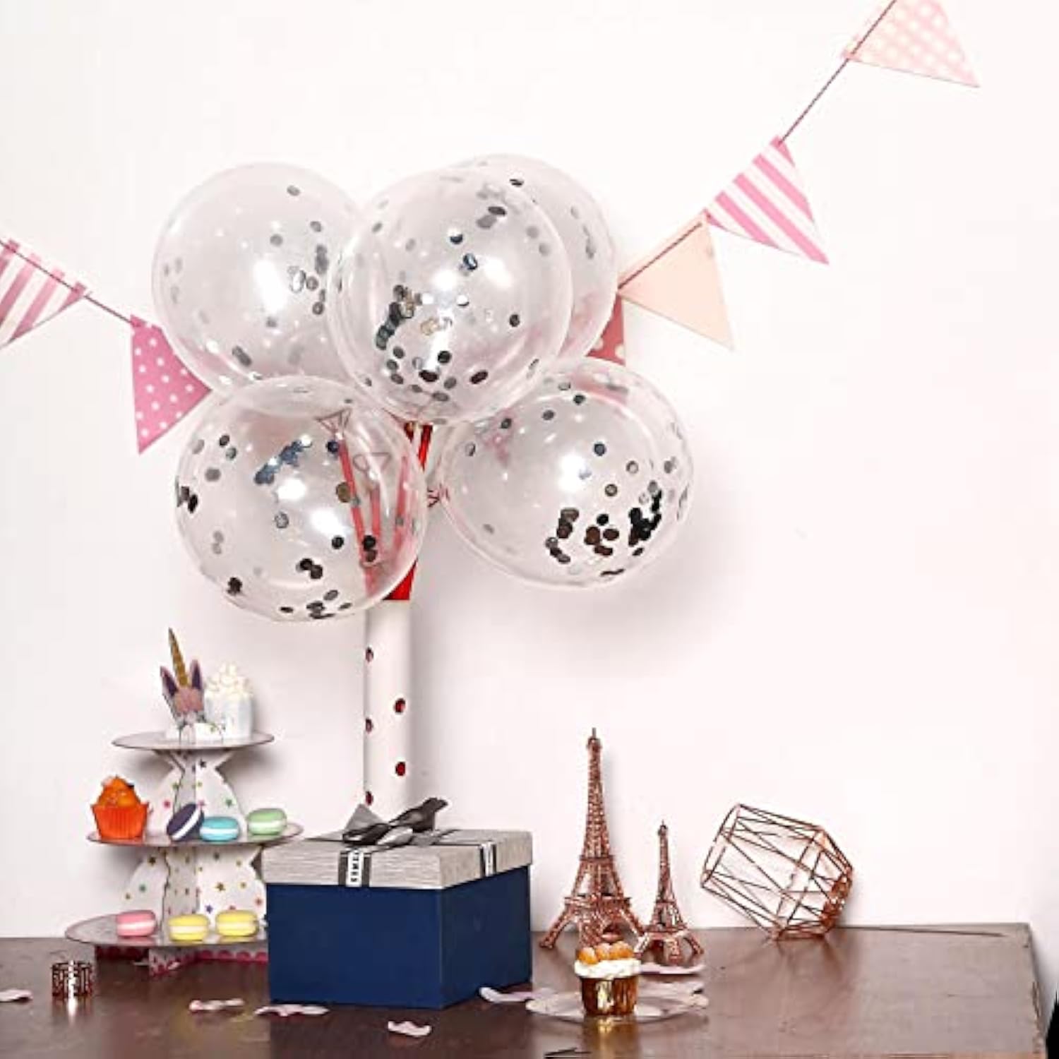 Silver Confetti Latex Party Balloons - 60 Pack 12 Inch Helium Silver Confetti Glitter Balloons For Wedding Graduation Baby Shower Birthday Party Decorations