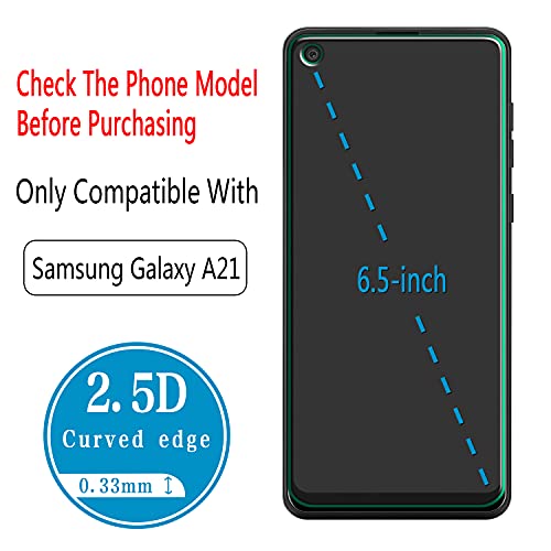 (2 Pack) Designed For  Galaxy A21 Tempered Glass Screen Protector, Easy to Install, Anti Scratch, Bubble Free, Case Friendly