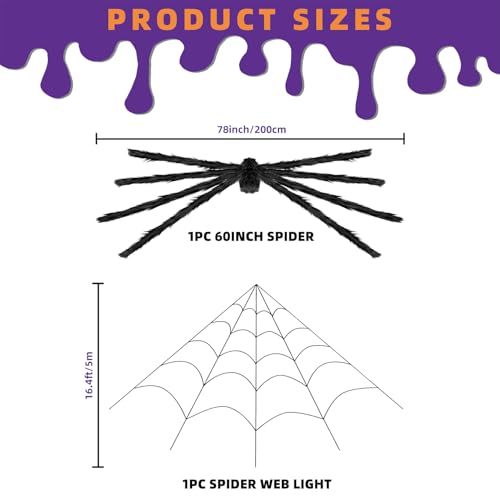 200" Halloween Spider Web with 59" Giant Spider, Halloween Decorations
