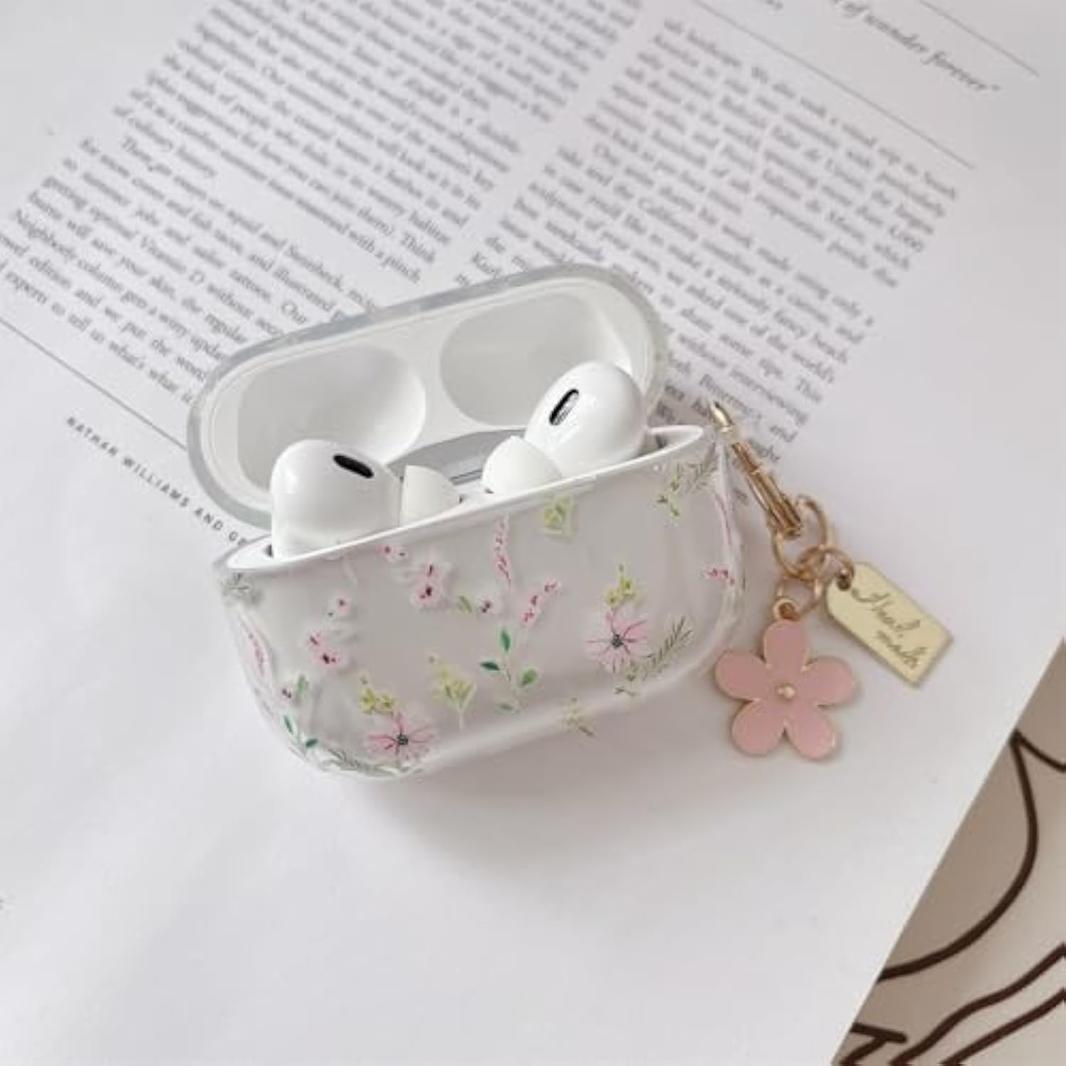Compatible With Airpods Pro 2Nd/1St Case Clear Case, Cute Cartoon Flower Pattern Design With Aesthetic Floral Keychain Soft Tpu Protective Shockproof Cover For Airpods Pro/Pro 2-Pink