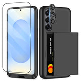 For Samsung Galaxy S25 Case With Screen Protector + Camera Cover [4-In-1] Galaxy S25 Case Wallet Card Holder Heavy Duty Protective Dual Layer Shockproof Phone Case For Galaxy S25, Black