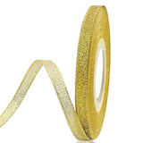 Glitter Metallic Gold Ribbon 1/4 Inch 25 Yards, Sparkly Fabric Ribbon Perfect For Crafts, Sewing, Gift Package Wrapping For Christmas, Easter, Valentines Day, Birthday