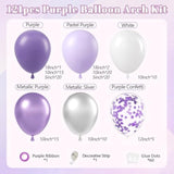 Purple Balloon Arch Kit With Pastel Metallic Purple Confetti Silver White Balloons For Wedding Bridal Baby Shower Birthday Party Decorations