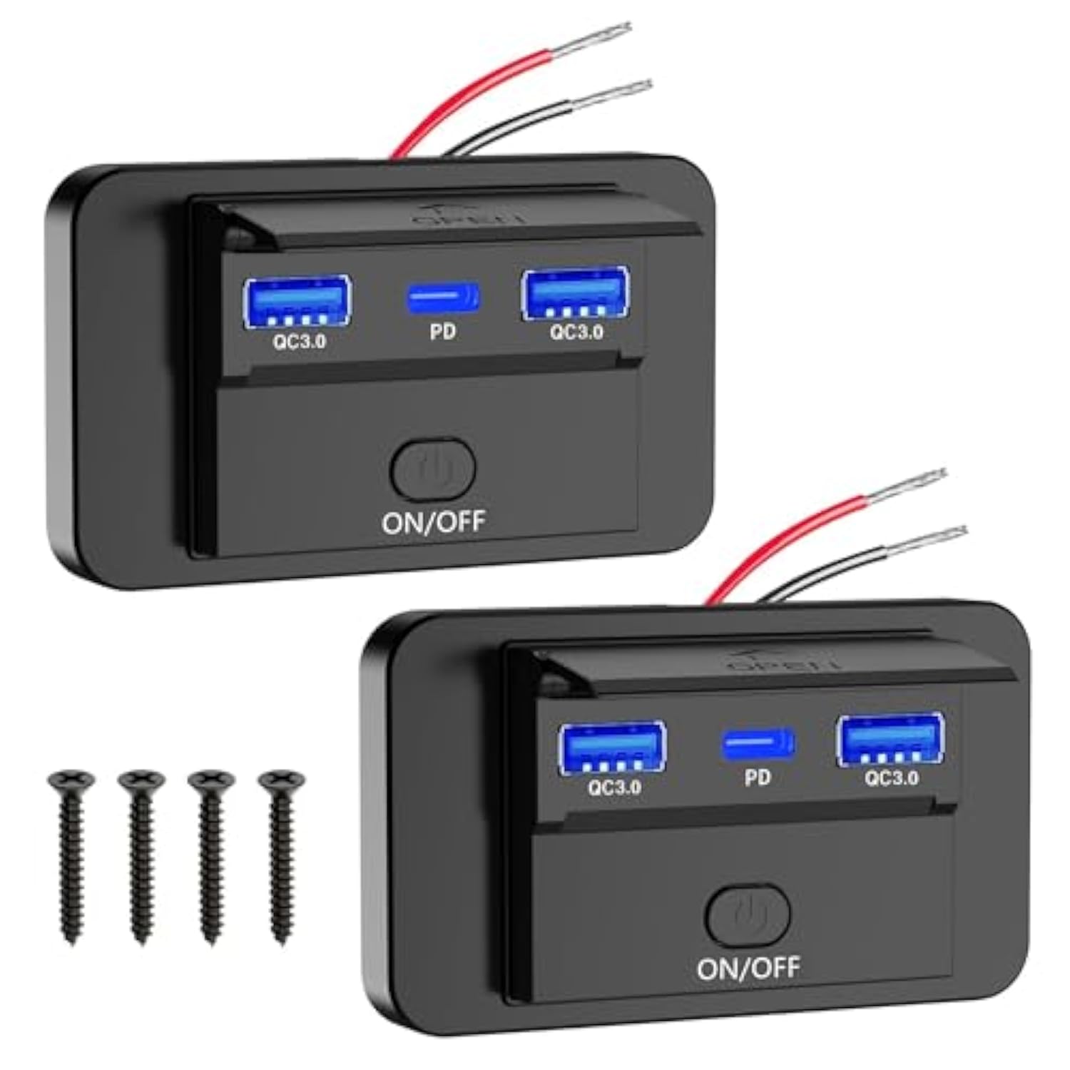 2Pcs Car Charger Panel, Dual 18W Qc3.0 Usb A & 30W Pd Usb C Ports Charging Outlet Panel With Button Switch For 12V/24V Rv Boat Truck