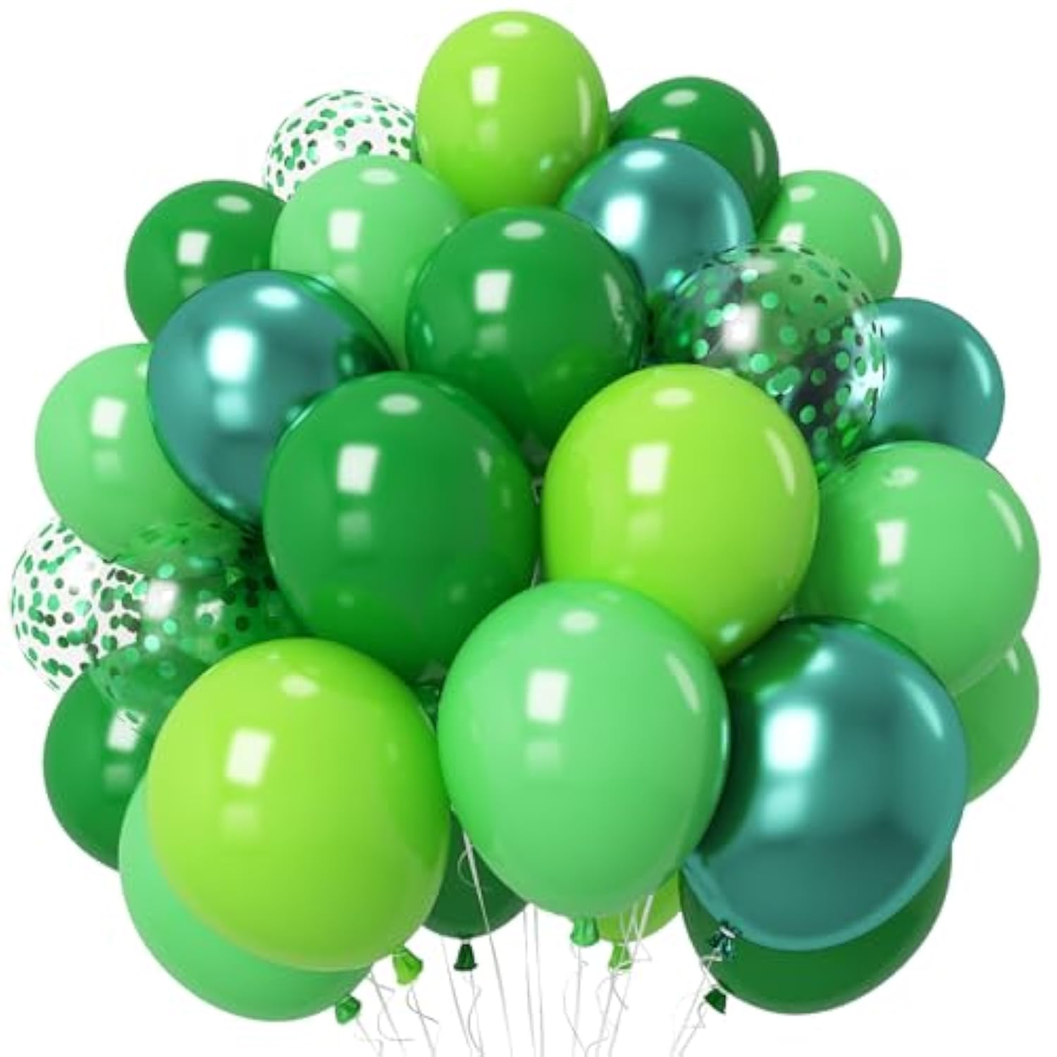 Green Balloons Different Shades Dark Emerald Hunter Forest Lime Metallic Green Latex Balloon Confetti Balloon For Patrick'S Day Jungle Safari Birthday Baby Shower Themed Graduation Party Decor