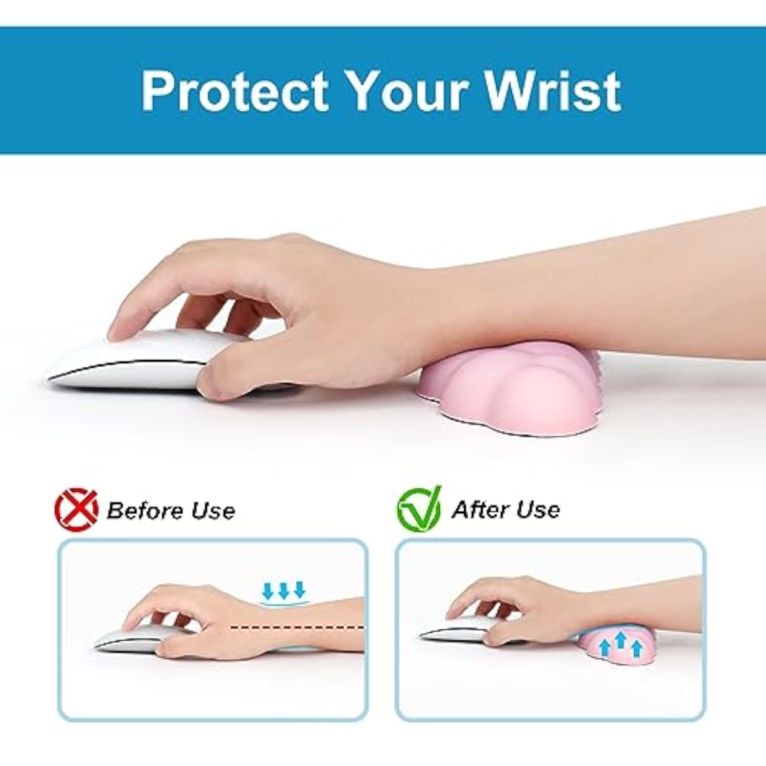 Mouse Pad Wrist Support,Ergonomic Gaming Mouse Pad, Anime Mouse Mat Gel Filled With Non-Slip Base For Office,Home 9 * 7Inch (Cat Paw)