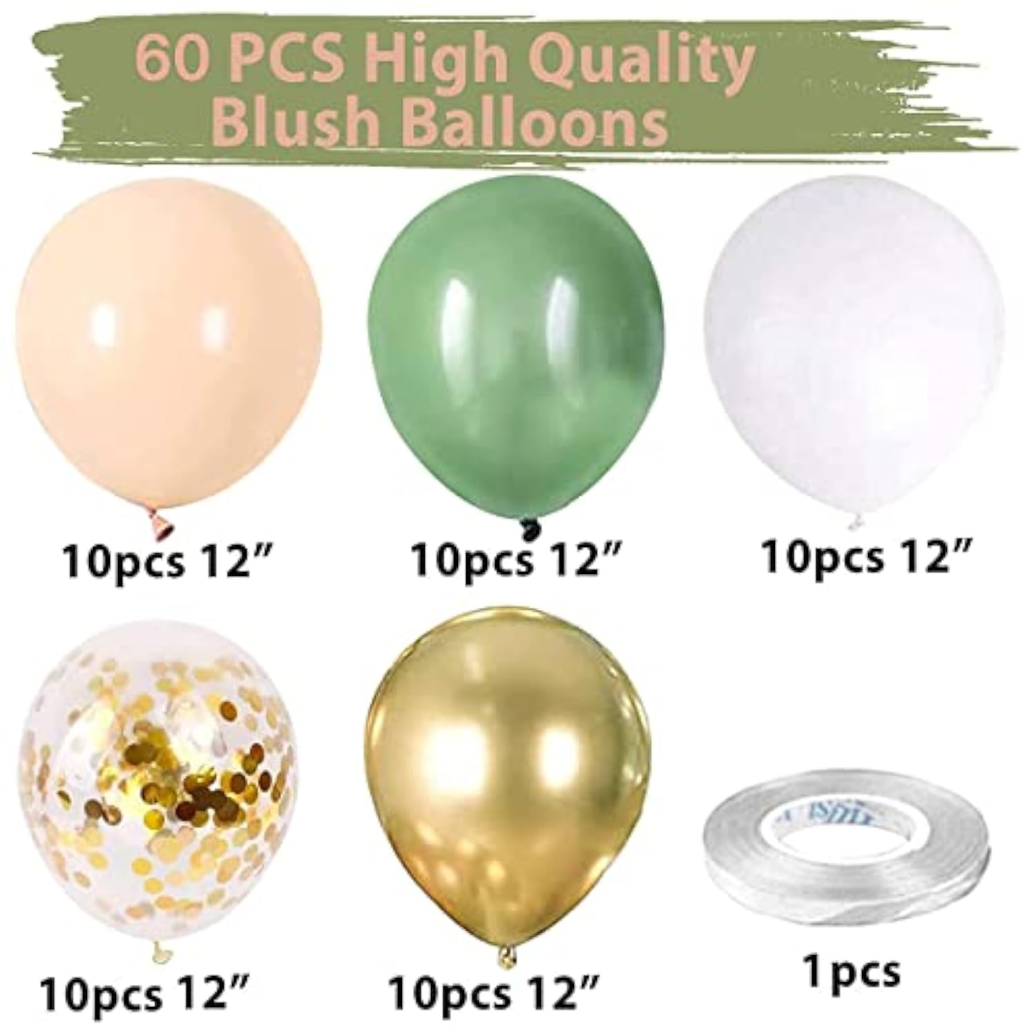 Sage Green White Gold Balloons, 50 Pcs Sage Green Blush Gold Confetti Latex Balloon For Birthday Baby Shower Wedding Bridal Shower Eucalyptus Party Decorations…
