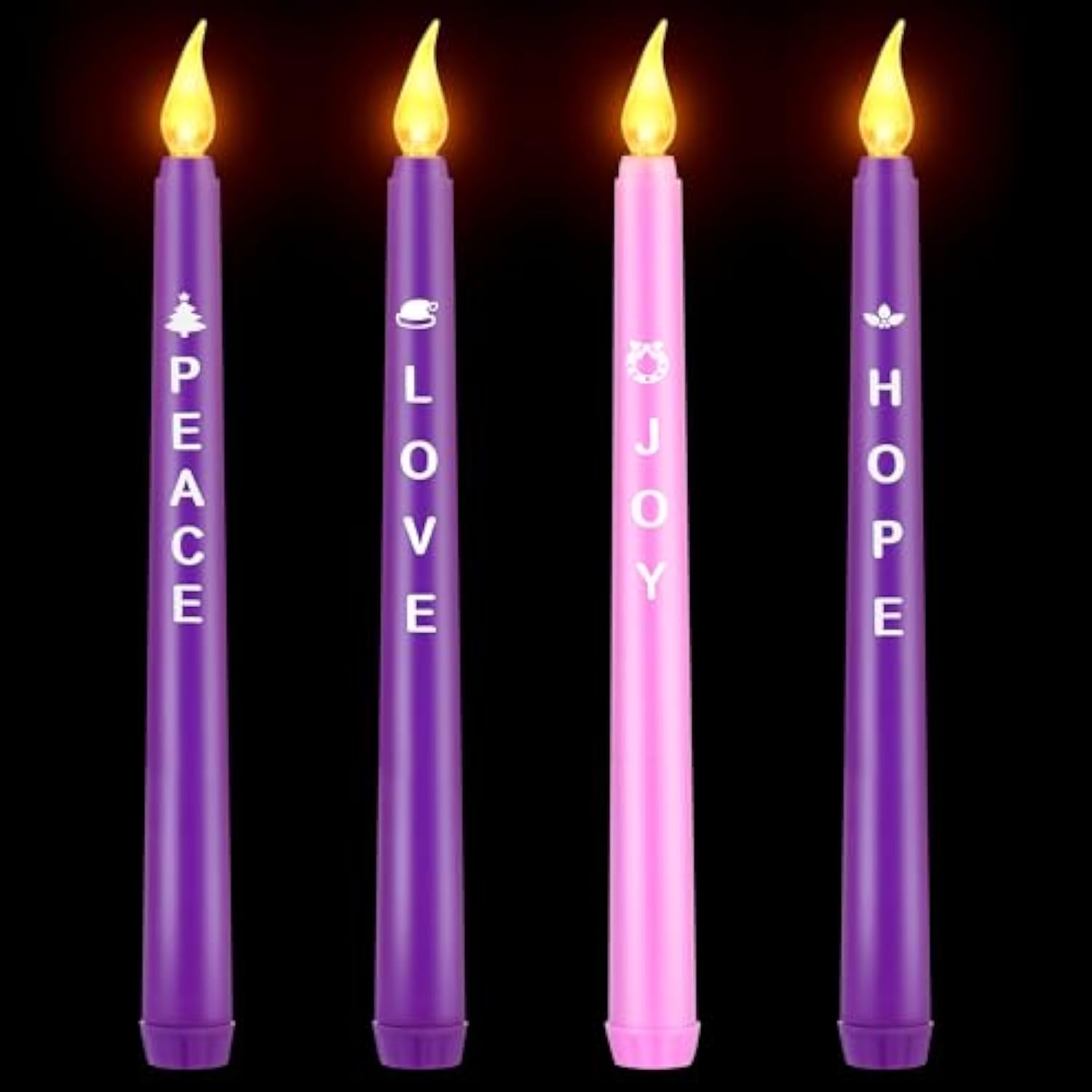 4 Pack Christmas Advent Candles With Words Flameless Advent Candle Led Taper Candles Flickering Window Celebration Candles For Christmas Wreath Advent Holiday Decor, Pink, Purple