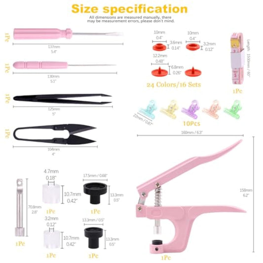 405 Pcs T5 Snaps Buttons With Snaps Pliers Set 24 Colors Round Plastic