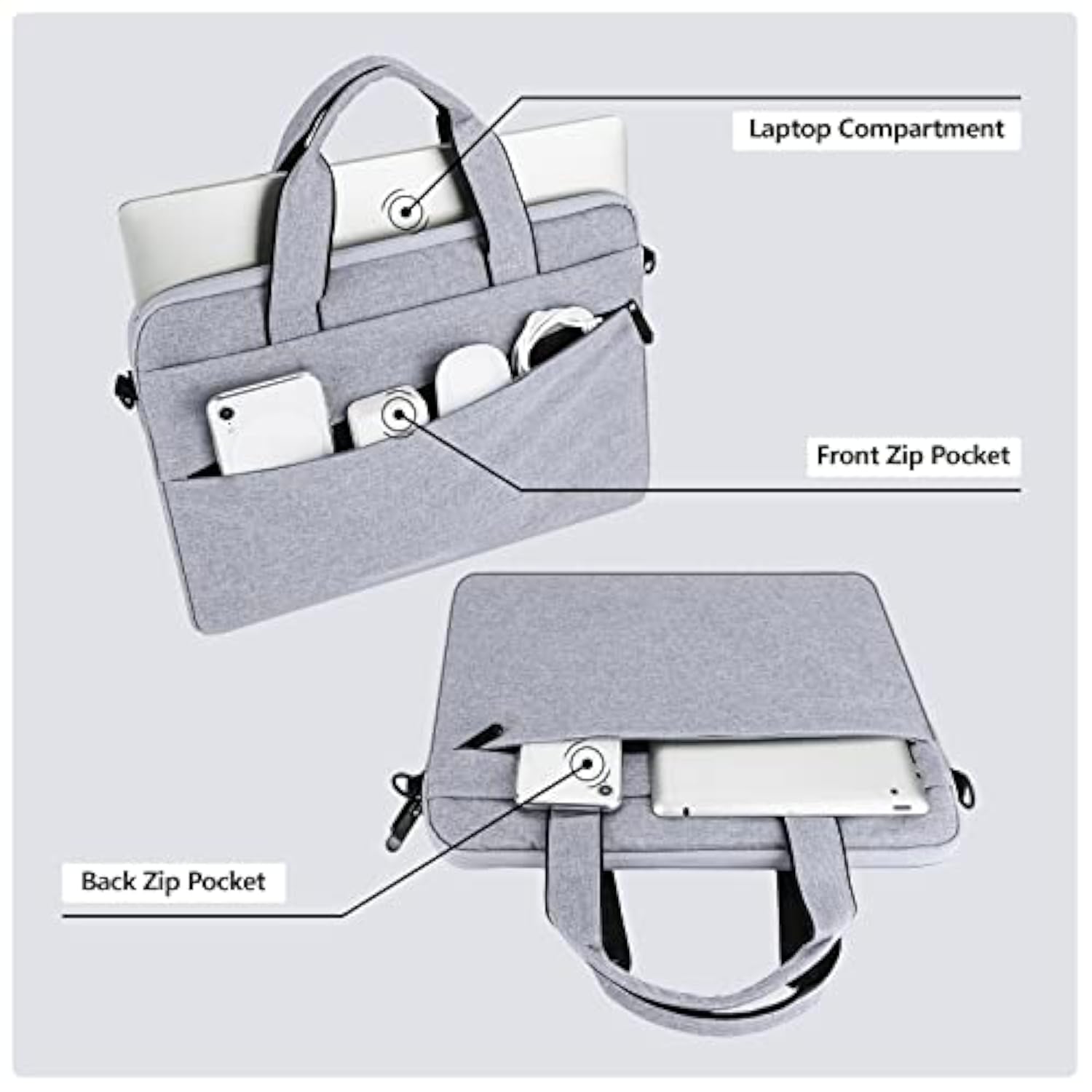 15 Inch Laptop Sleeve Bag For 15 Inch Macbook Laptop Computer Notebook, Protective Polyester Laptop Shoulder Case Cover Carrying Bag With Handle, Gray