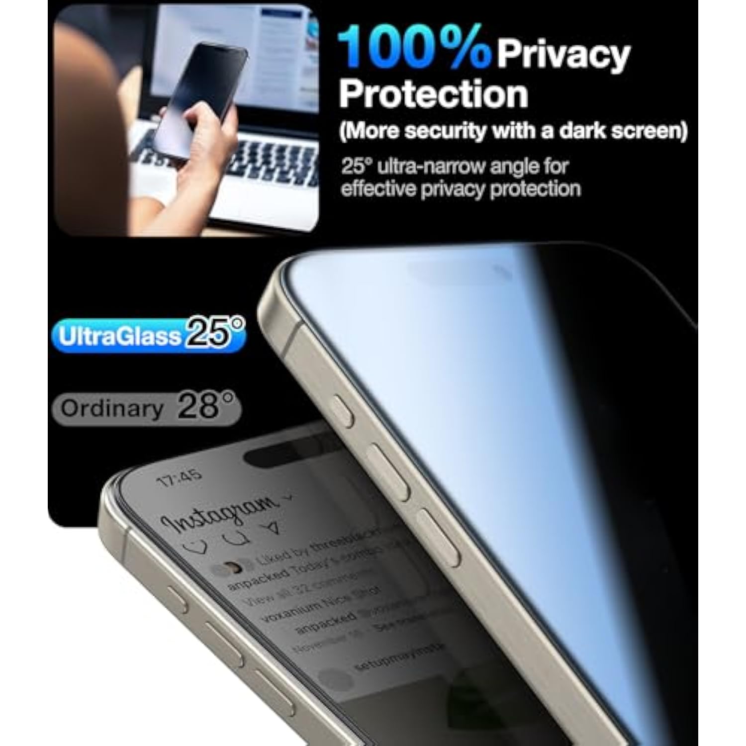 Ultra 9H+ Glass For Iphone 16 Pro Max Privacy Screen Protector [No.1 Military Grade Shatterproof & 100% Anti Spy] Glass Privacy Screen Iphone 16 Pro Max Tempered [Longest Durable],2 Pack