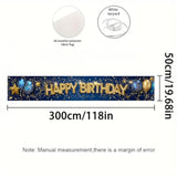 Happy Birthday Long Banner 118X20 Inch Royal Blue Gold Theme Party Backdrop Decoration Balloons Stars Polyester Fabric Large Event Supplies For Girls Or Boys Gifts Longs Banners