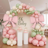 Sage Green Pink Balloon Arch, Pastel Pink Dusty Green Ivory Balloon Garland With Bow Foil Balloons For Girls Wildflower Tea Party Birthday Bridal Baby Shower Wedding Spring Floral Flower Decorations