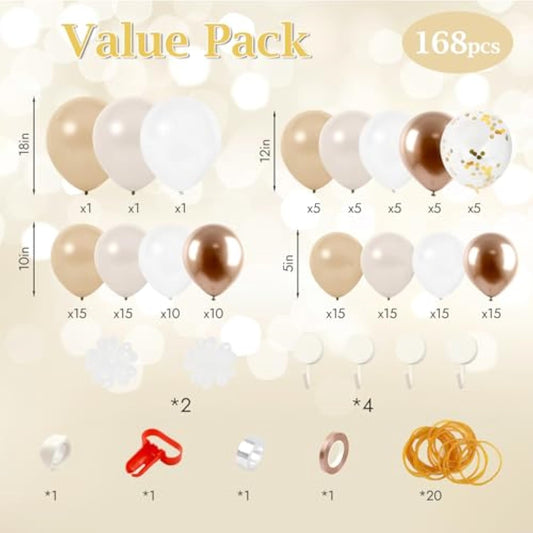 Neutral Balloon Arch Kit, 168 Pcs White Sand Balloon Garland, 18 12 10 Inch Confetti Champagne Beige Cream Gold Latex Metallic Balloons For Boho Wedding Baby Shower Birthday Decorations