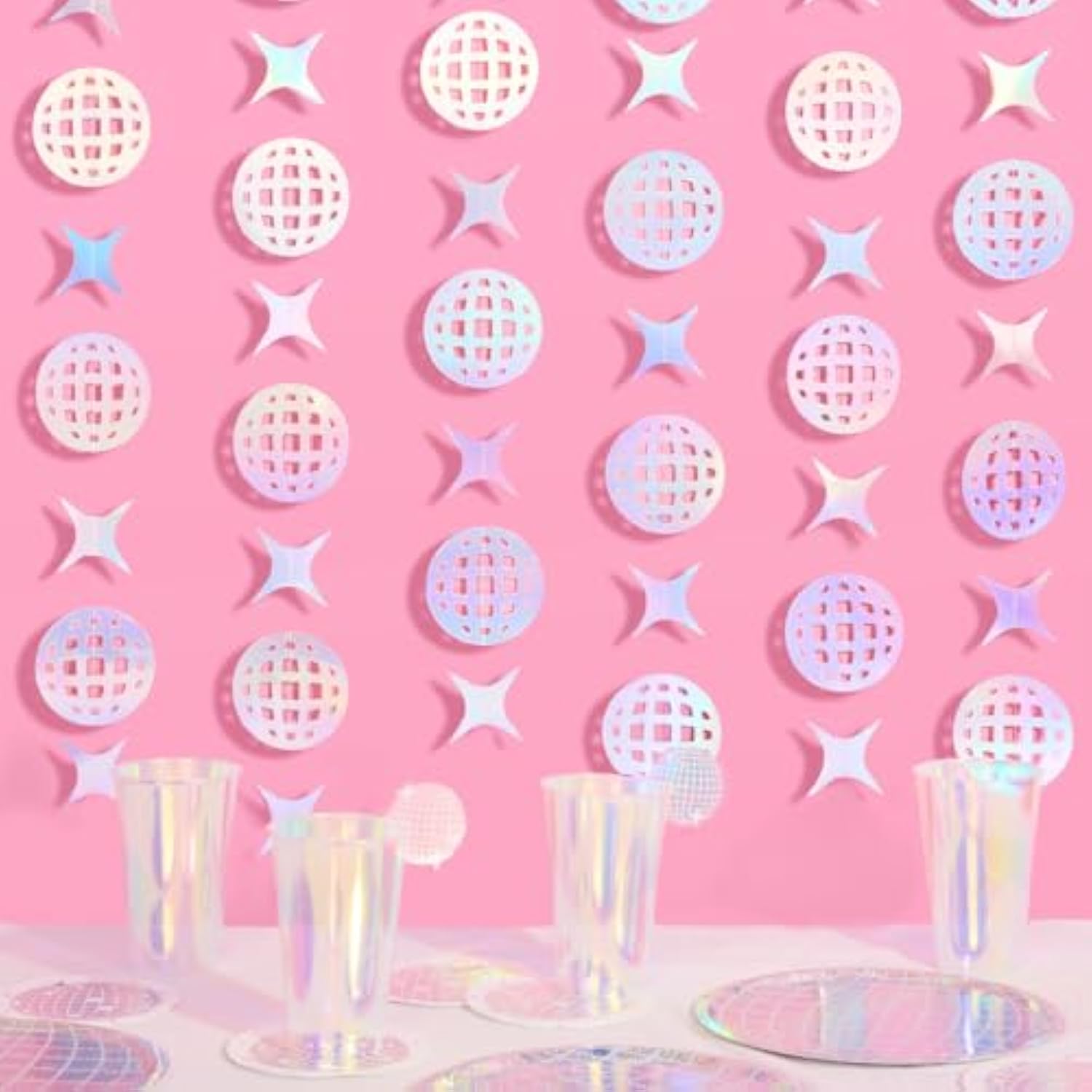 4pcs Iridescent Disco Sparkle Hanging Garland 12ft Bachelorette Party Decor
