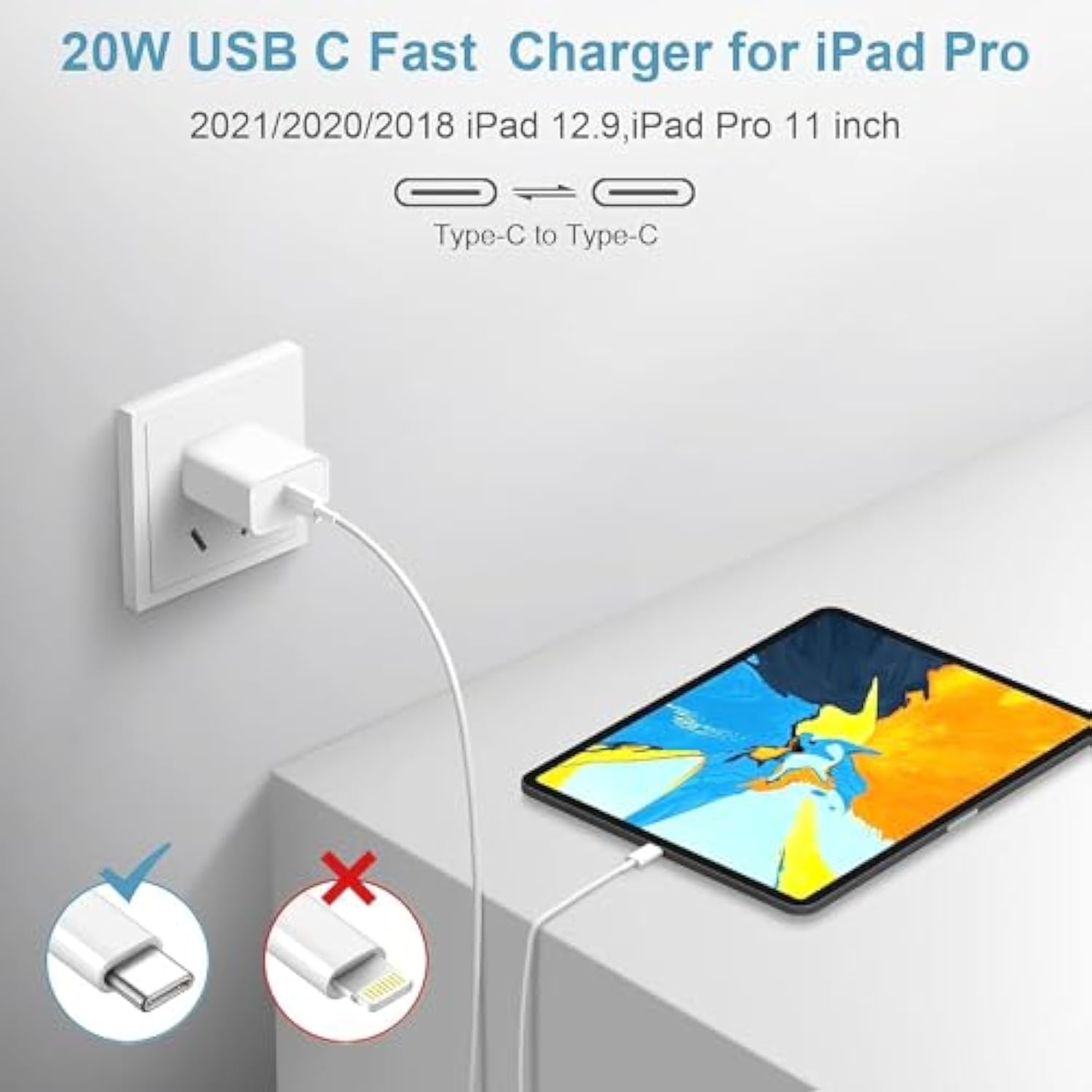 Fast Charging 20W Usb-C Charger For Iphone 16/15 Series With 6Ft Type-C Cable - Compatible With Ipad Pro, Ipad Mini, Airpods