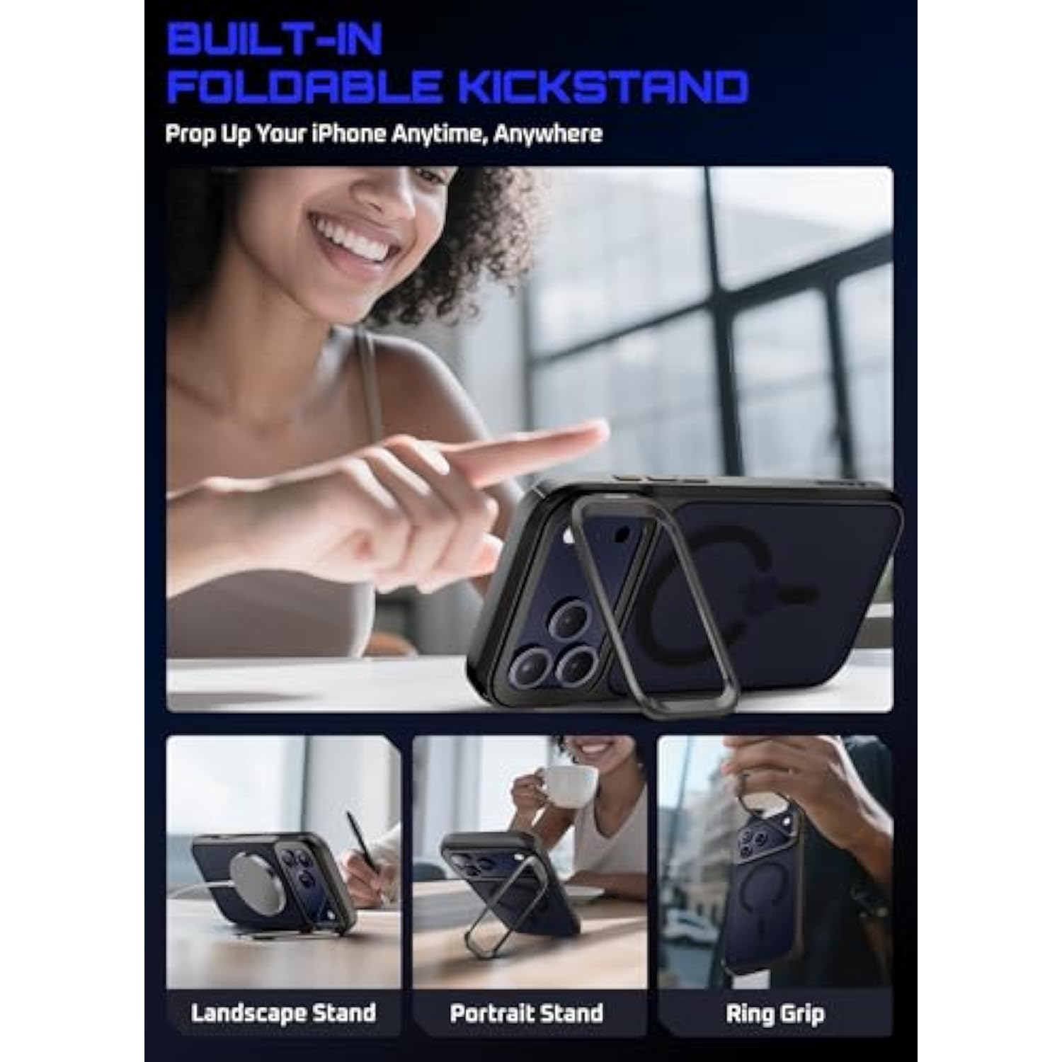 SUPCASE for iPhone 17 Pro Max Case with Camera Control Button (Unicorn Beetle Mag), [Compatible with MagSafe] [Built-in Kickstand] Slim Protective Magnetic Translucent Back Phone Case, Black