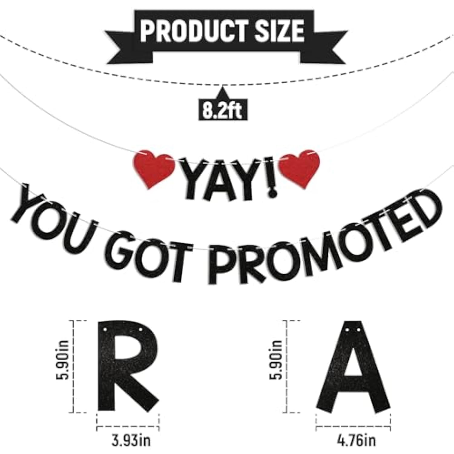 Yay! You Got Promoted Banner - Congrats On Your Promotion Decor, Congratulations, Job Promotion Party Decorations Black Glitter