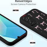 Cute Bow Case For Samsung Galaxy A16 5G 6.7'', Pink Bow Ribbon Pattern Print Design Funda Aesthetic Coquette Soft Tpu Silicone Shockproof Full Camera Protective Cover For Women Girl - Black