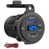 12V Usb Outlet, Dual Usb C Car Charger Socket & Quick Charge 3.0 Port With Voltmeter And Power Switch For Car Boat Marine Truck