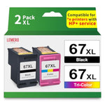 Remanufactured 67Xl Ink Replacement For Hp Deskjet 2700 2755E 2700E 4155E 4155 Envy 6000 6055E 6400 6455E, Black, Tri-Color, 2-Pack