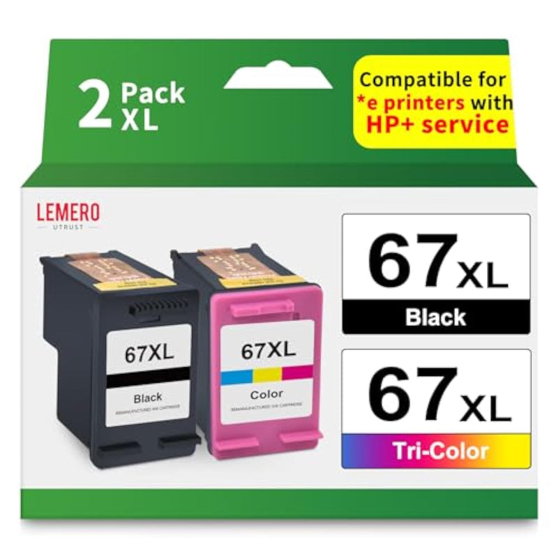 Remanufactured 67Xl Ink Replacement For Hp Deskjet 2700 2755E 2700E 4155E 4155 Envy 6000 6055E 6400 6455E, Black, Tri-Color, 2-Pack