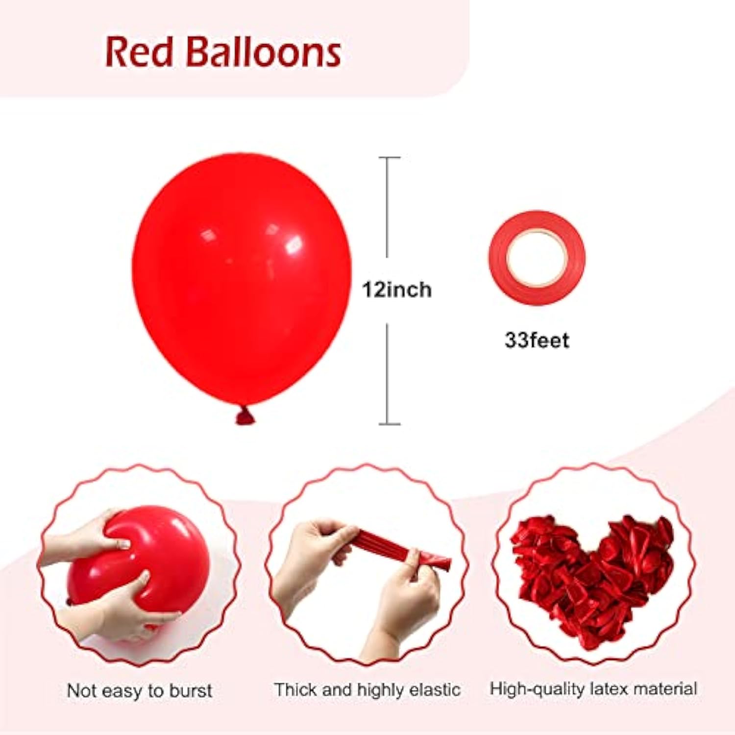Red Balloons 12 Inch, 50 Pack Red Latex Party Balloons Helium Quality