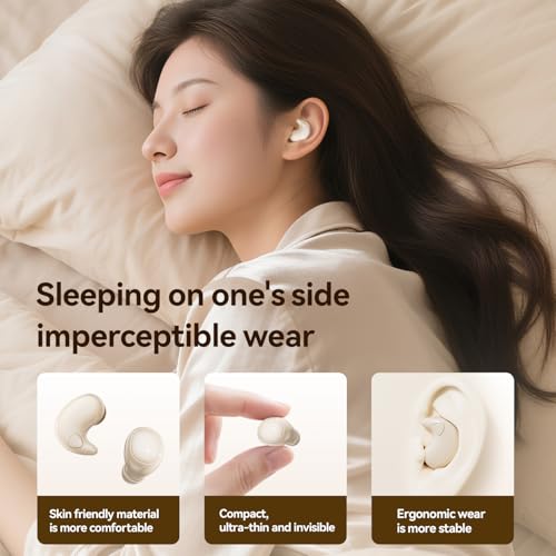 Flat Sleep Earbuds for Side Sleepers, Invisible Mini Earbuds for Small Ear Canals, Bluetooth 5.4, 66H Battery, Noise Blocking, Waterproof, LED