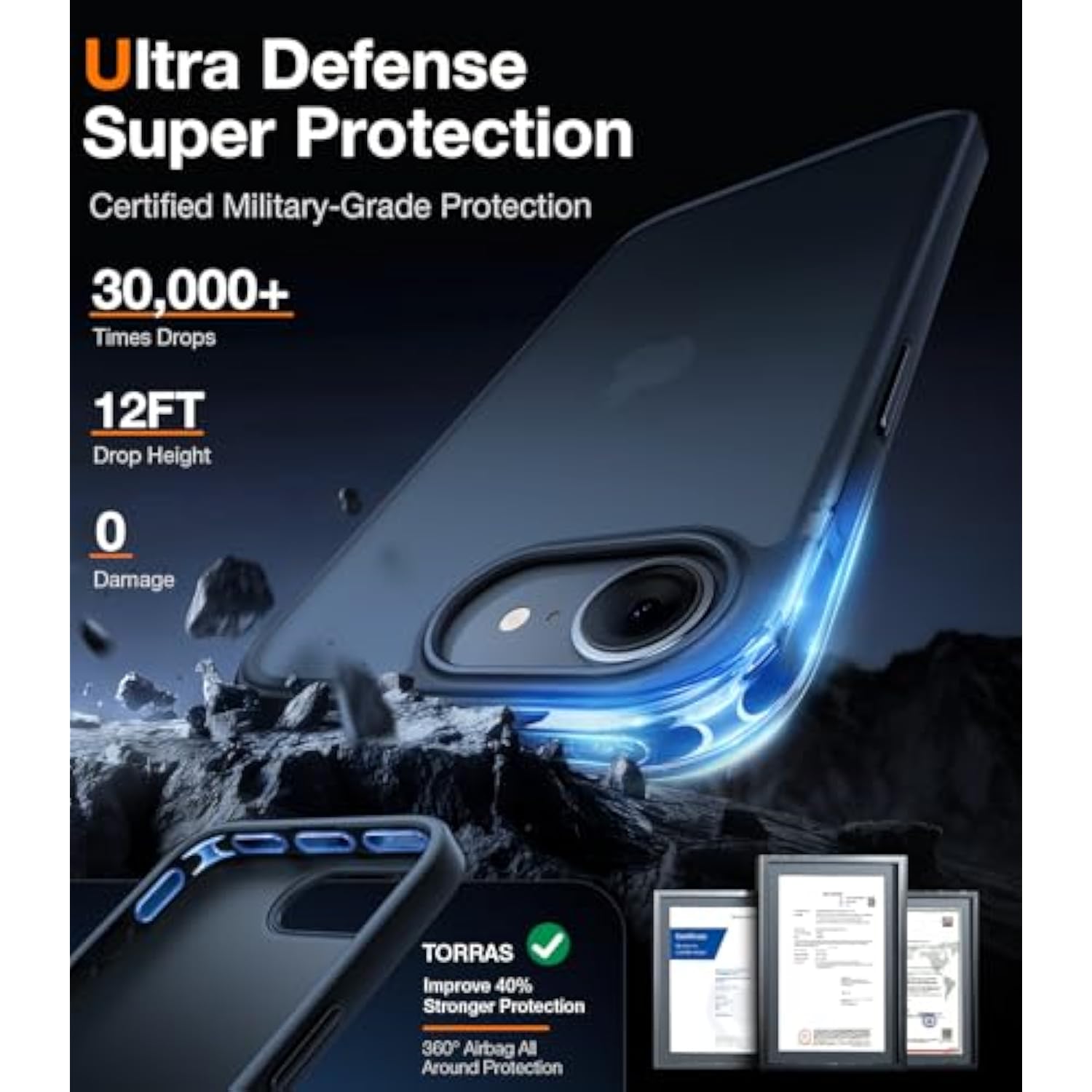 Guardian Shockproof For Iphone 16E Case 2025, Grade Test Protection 16E Phone Case Slim Thin Durable Diy Buttons Anti Scratch Translucent Matte Hard Back Case For 16E Case 6.1", Black