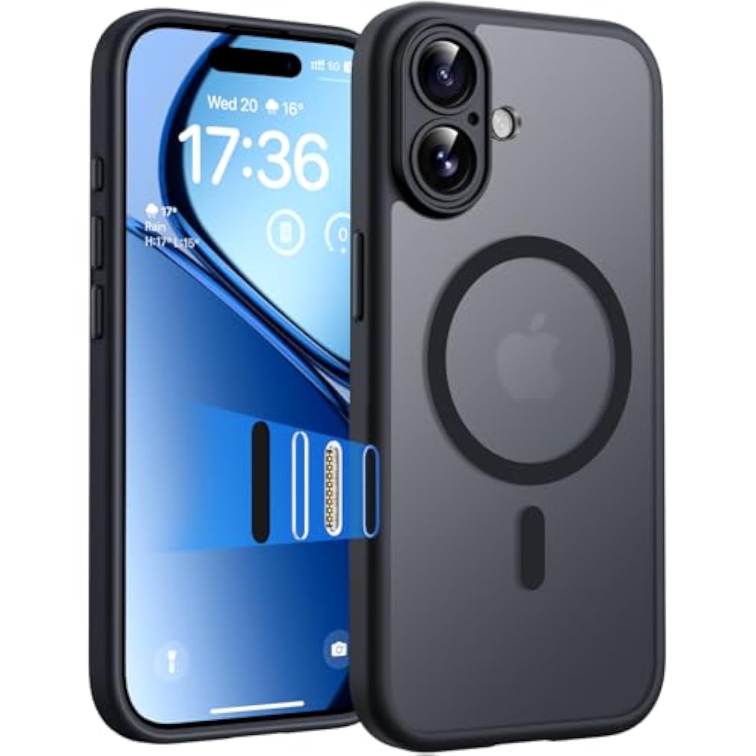 iPhone 17 Case with Camera Control Capture Button, Compatible with Magsafe Charger, Built-in Magnetic Ring, Translucent Matte Phone Case for iPhone 17 6.3 inch Key Black