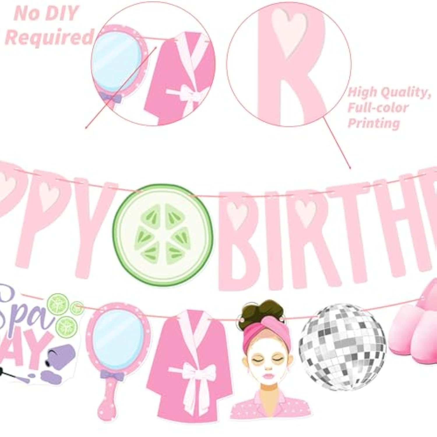 3 Pcs Spa Birthday Banners, Pre-Strung Makeup & Sleepover Theme Party Decor