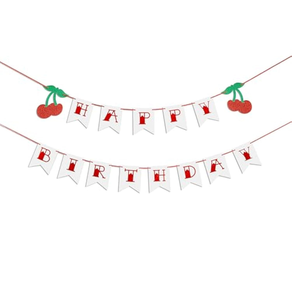 Glitter Cherry Happy Birthday Banner 1950'S Party Decoration Pre-Strung 1St Birthday Party Decoration Rockabilly Themed Birthday Party Banner