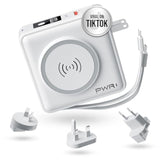 Pwr Travel Pro 5-In-1 Power Bank – 10,000Mah With Built-In Cables – 20W Usb-C + 15W Wireless Charging – Compact Portable Charger For Iphone & Android - White
