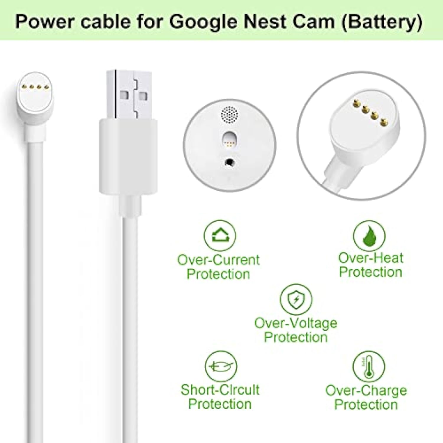 Power Cord For Google Nest Cam (Battery) Only, Weatherproof Charging Cable - 6 Ft [2-Pack]