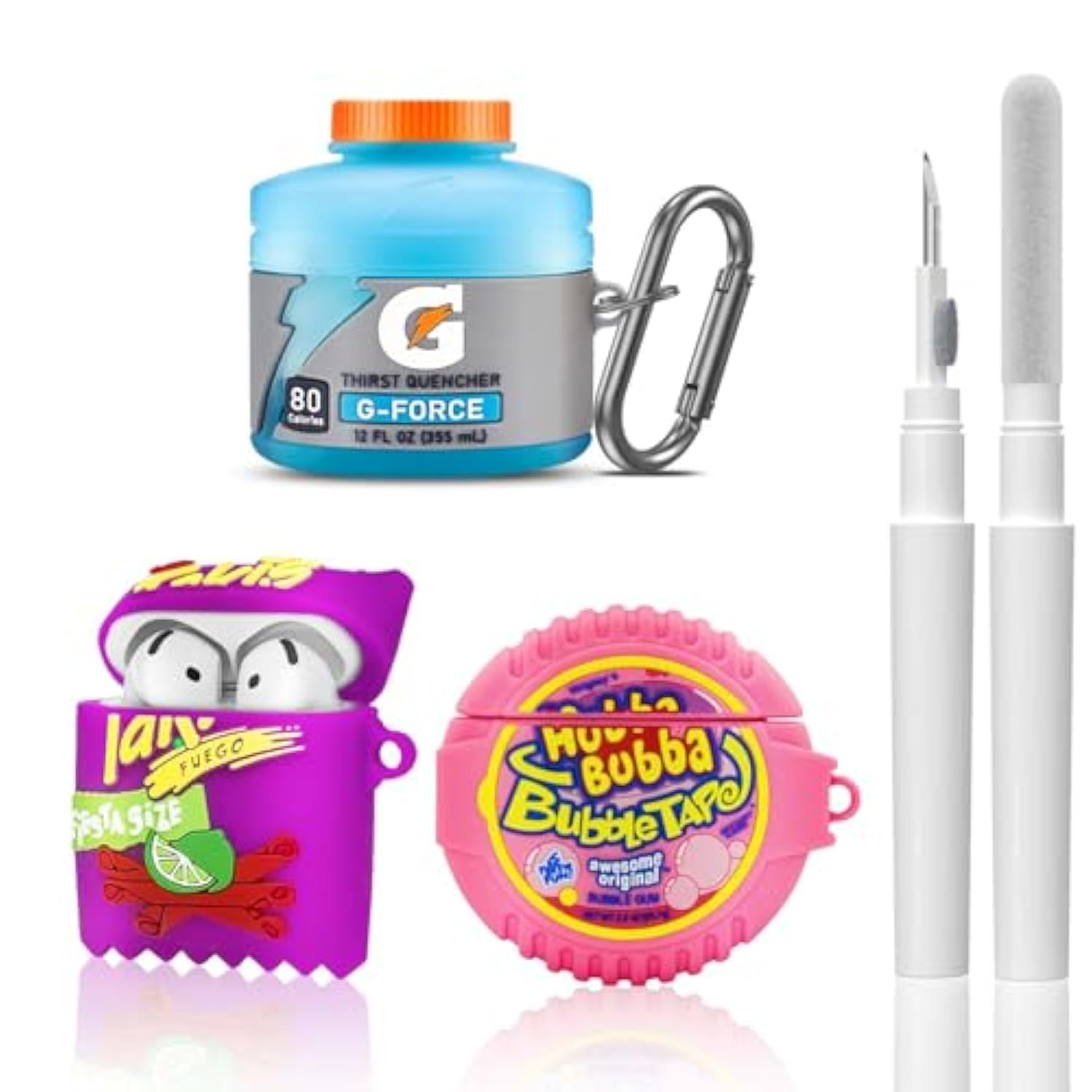 3Pack Cute Airpods 4 Case - 3D Cartoon Funny Food Design Silicone Cover Compatible For Airpods 4Th Generation - Cute Case Accessories With Keychain/Cleaner Pen (Blue+Purple+Pink)