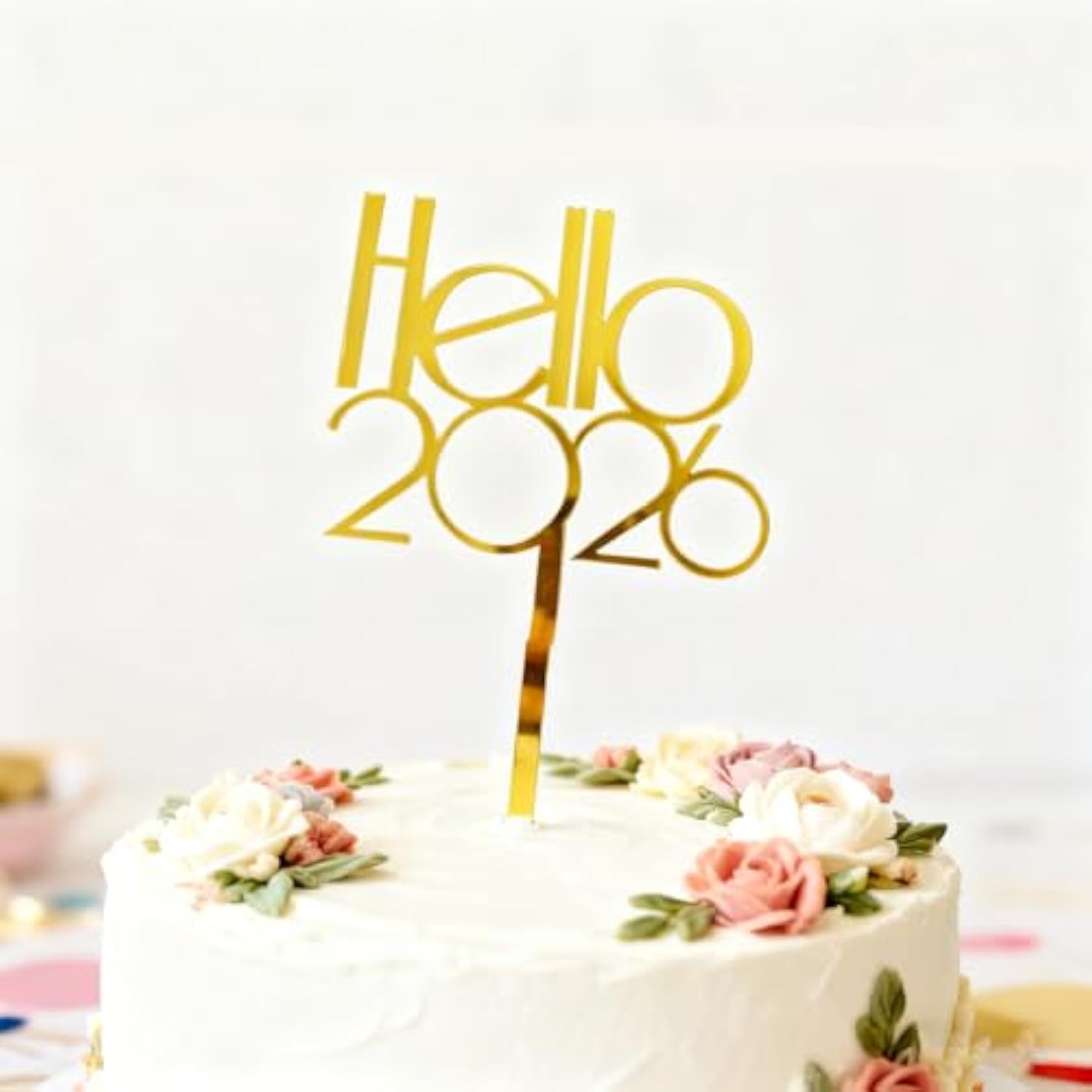 Hello 2026 Gold Acrylic Cake Topper New Year Party Decoration