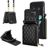 For Samsung Galaxy Z Flip 3 Case With Card Holder Crossbody 8-Card Slots Wallet Case With Adjustable Strap Soft Pu Leather Protective Zipper Flip 3 Phone Case For Women Girls, 6.7'' Black