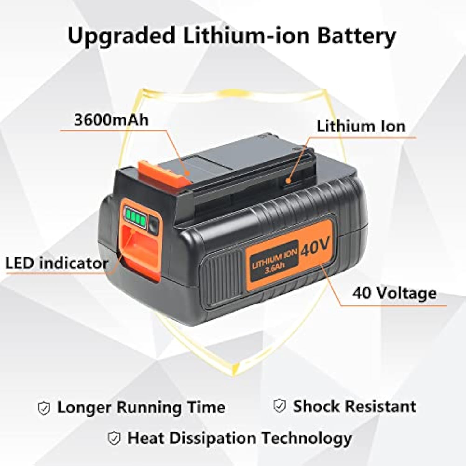 Replacement 3.6Ah 40V Lithium Battery for Black and Decker Cordless Tools