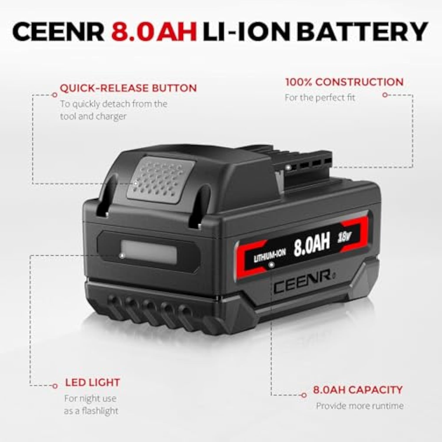 M-18 8.0Ah Lithium Battery Replacement For Milwaukee M-18 Battery Compatible With Milwaukee Battery 18V Cordless Power Tools