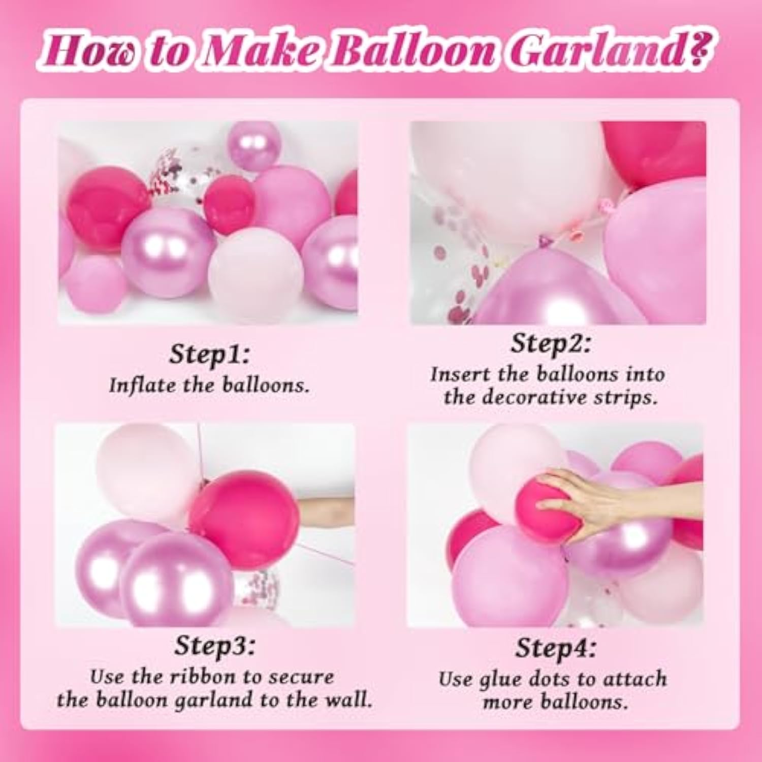 147pcs Pink Balloon Garland Kit with Metallic, Confetti Balloons for Wedding & Baby Shower
